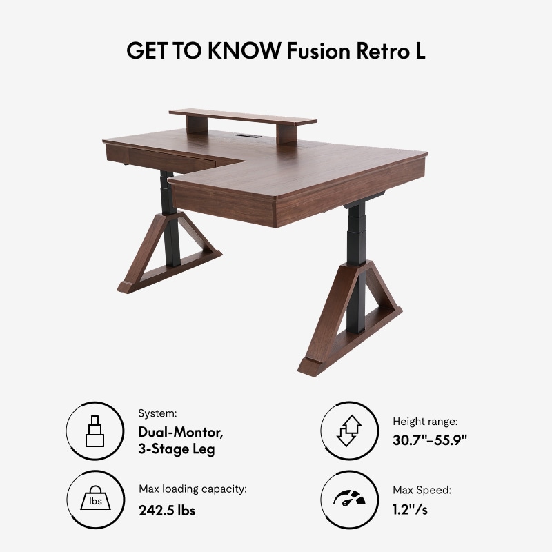 L-Shaped Corner Standing Desk with Drawer & Shelf | Mid Century